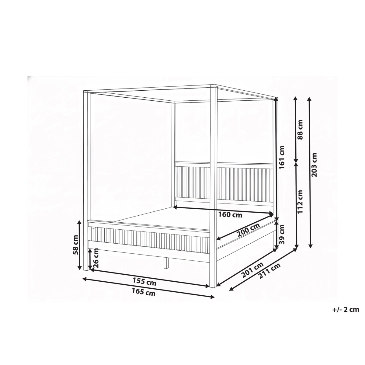 Łóżko z baldachimem Drewno HARFLEUR 160 x 200 cm Jasnobrązowy