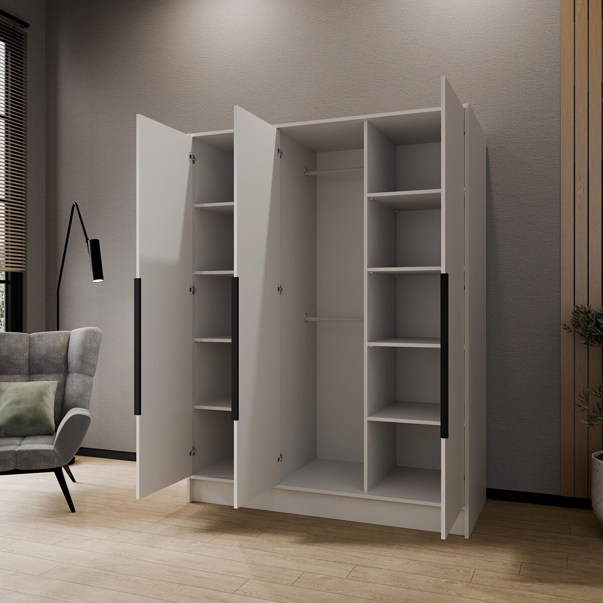 Szafa 150 gładka ORTO bez lustra z czarnymi uchwytami, biała