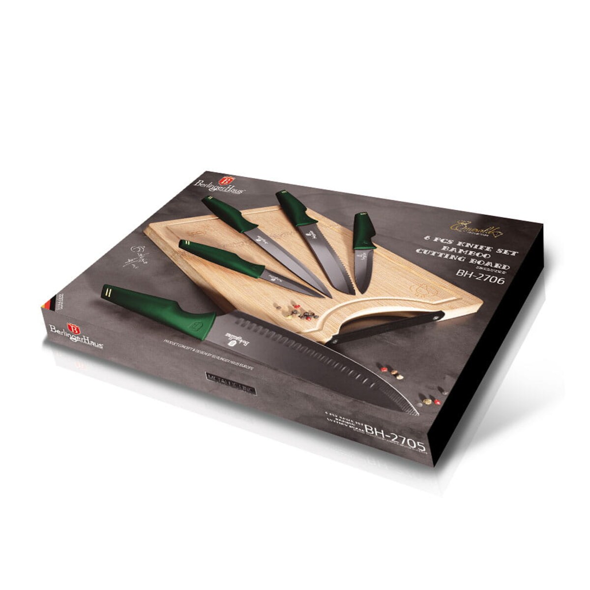 Zestaw noży z deską do krojenia 6 elementów BERLINGER HAUS Emerald Line