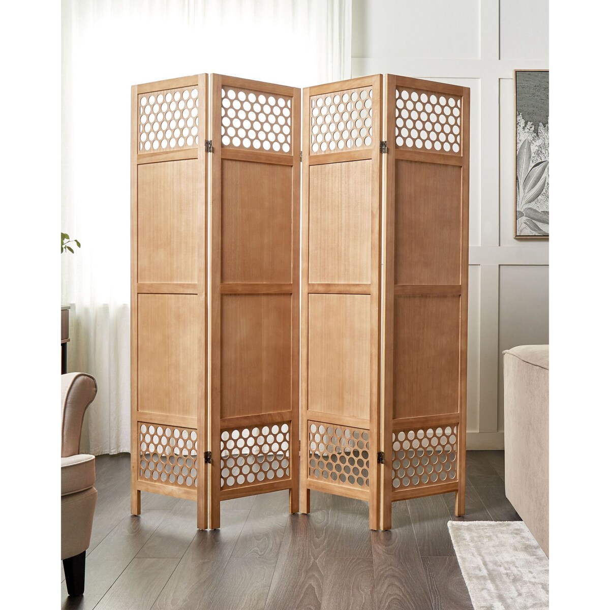 4-panelowy składany parawan pokojowy drewniany 170 x 163 cm jasne drewno CERTOSA