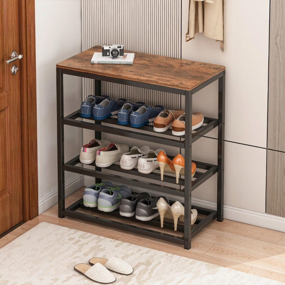 Szafka na buty obuwie półka czarna regał przedpokoju stojak industrialny