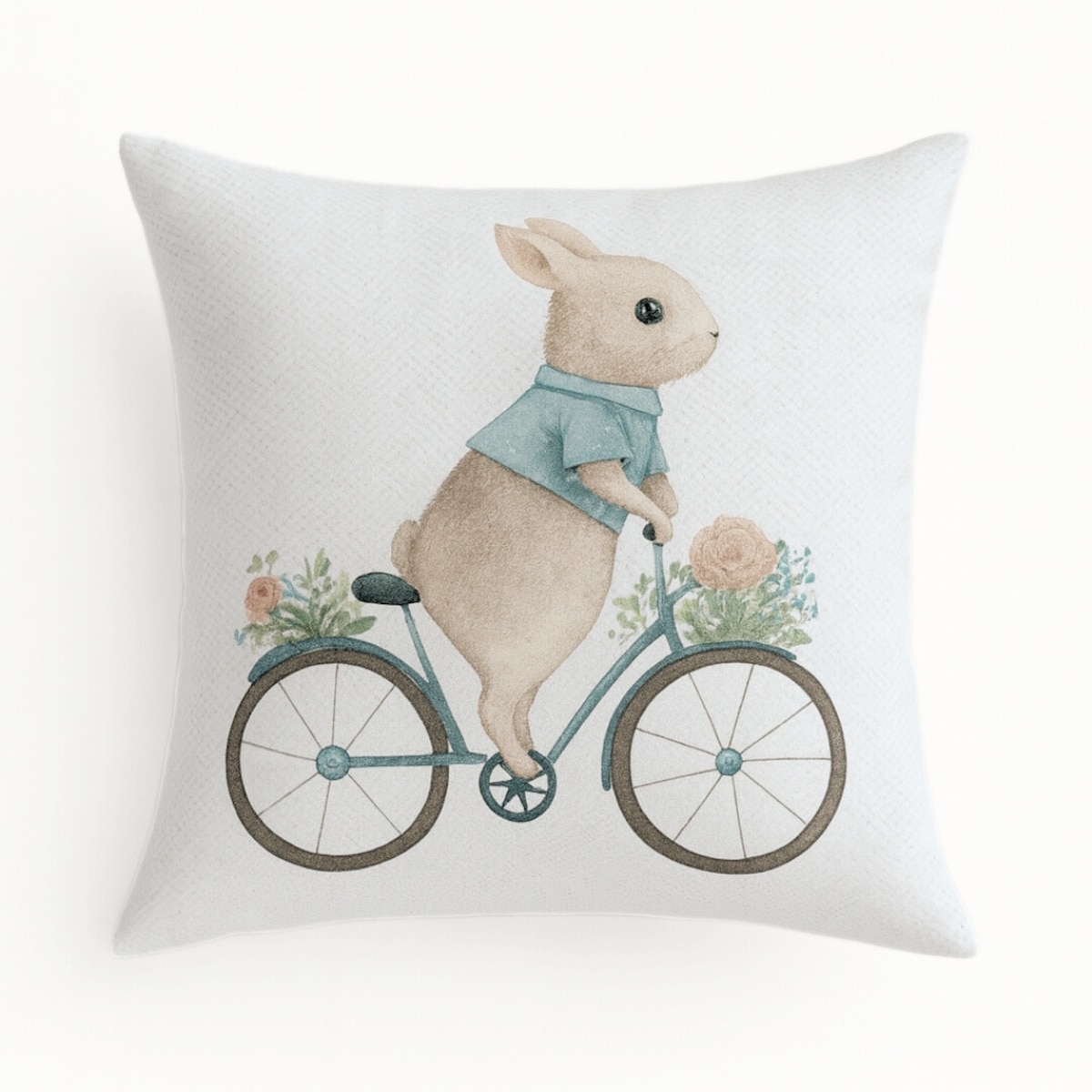 Wielkanocna poszewka dekoracyjna z weluru 45x45 Zajączek na rowerze