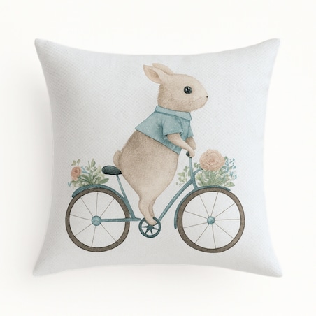 Wielkanocna poszewka dekoracyjna z weluru 45x45 Zajączek na rowerze