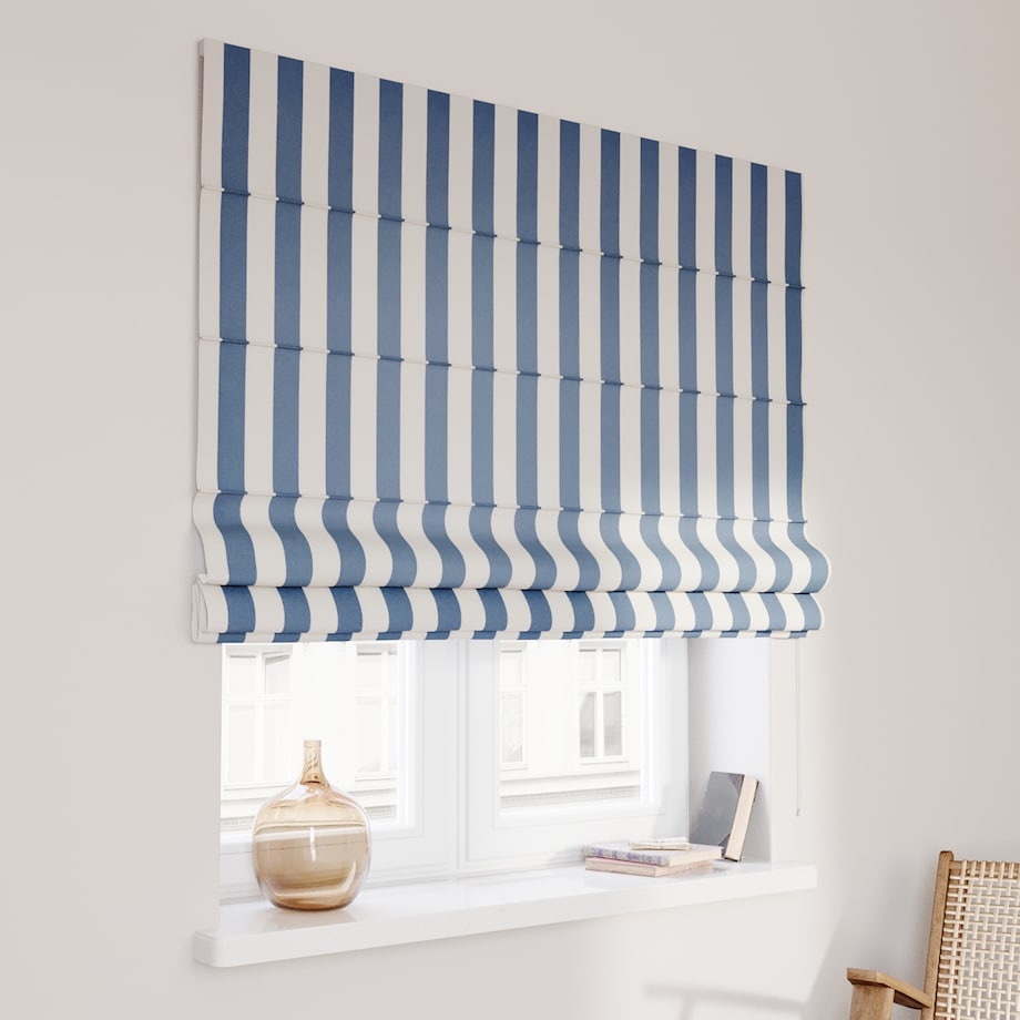 Roleta rzymska Capri, niebiesko-białe pionowe pasy (5,5cm), Quadro