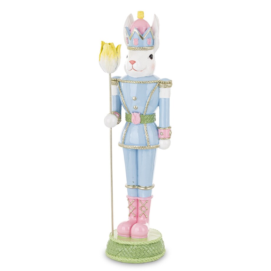 Figurka - Królik w błękitnym mundurze 55x15x14 cm SOLDATO-2 z tulipanem