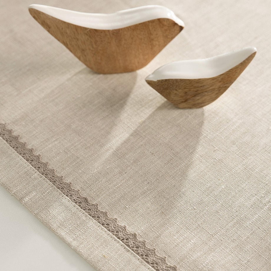 Bieżnik z koronką 40x160 cm 40x160 naturalny len