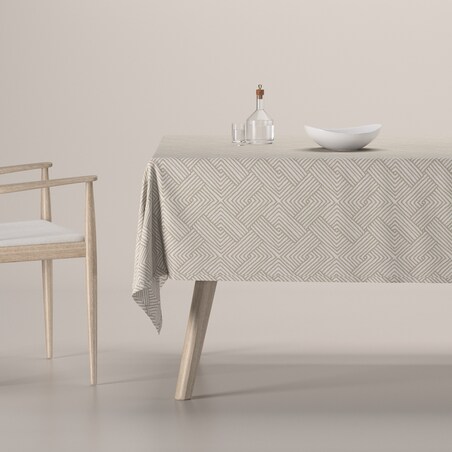 Obrus prostokątny 130 x 210 cm beżowo-kremowe geometryczne wzory