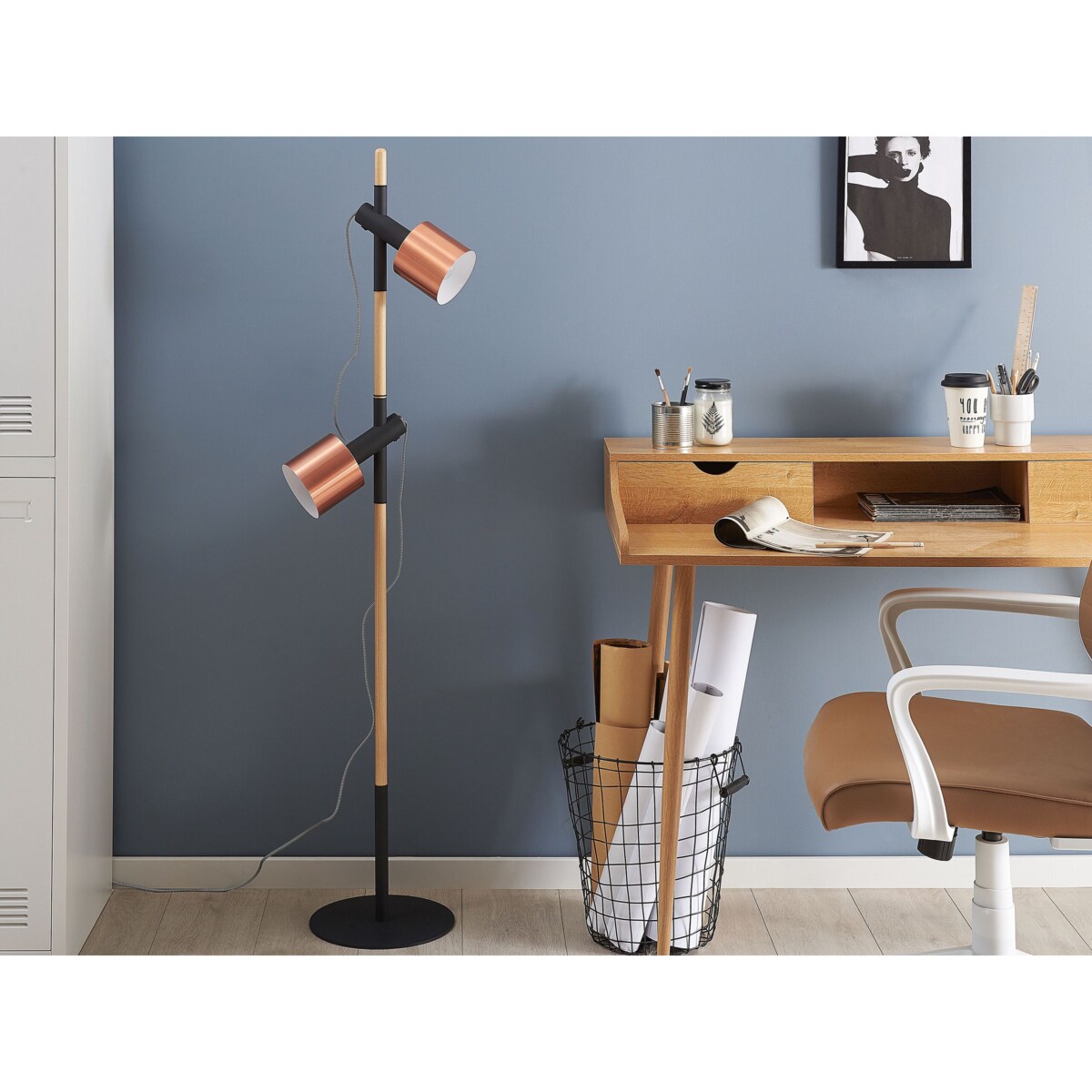 Lampa podłogowa regulowana drewniana czarna OWENS