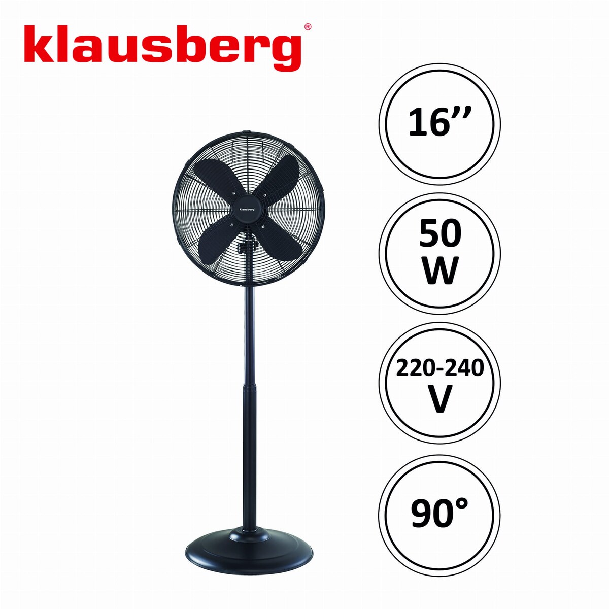 Wentylator stojący podłogowy 40cm 50W metalowy czarny KLAUSBERG