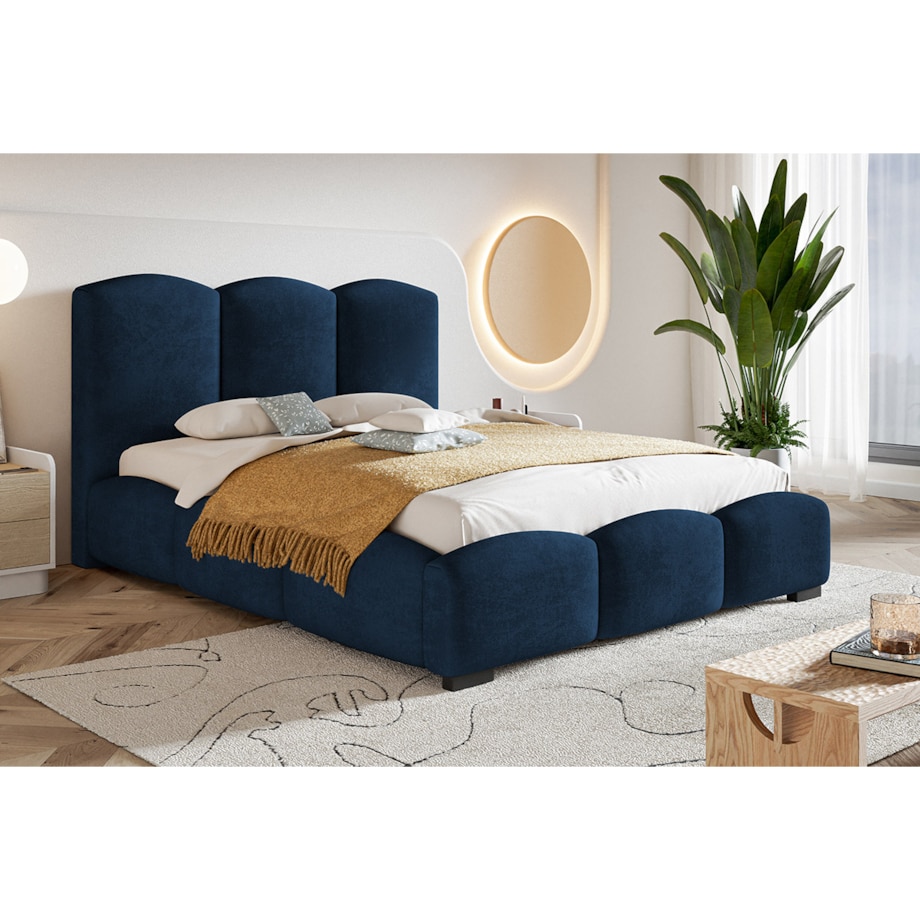 Łóżko jednoosobowe z pojemnikiem 90x200 BEN 14 - granatowe