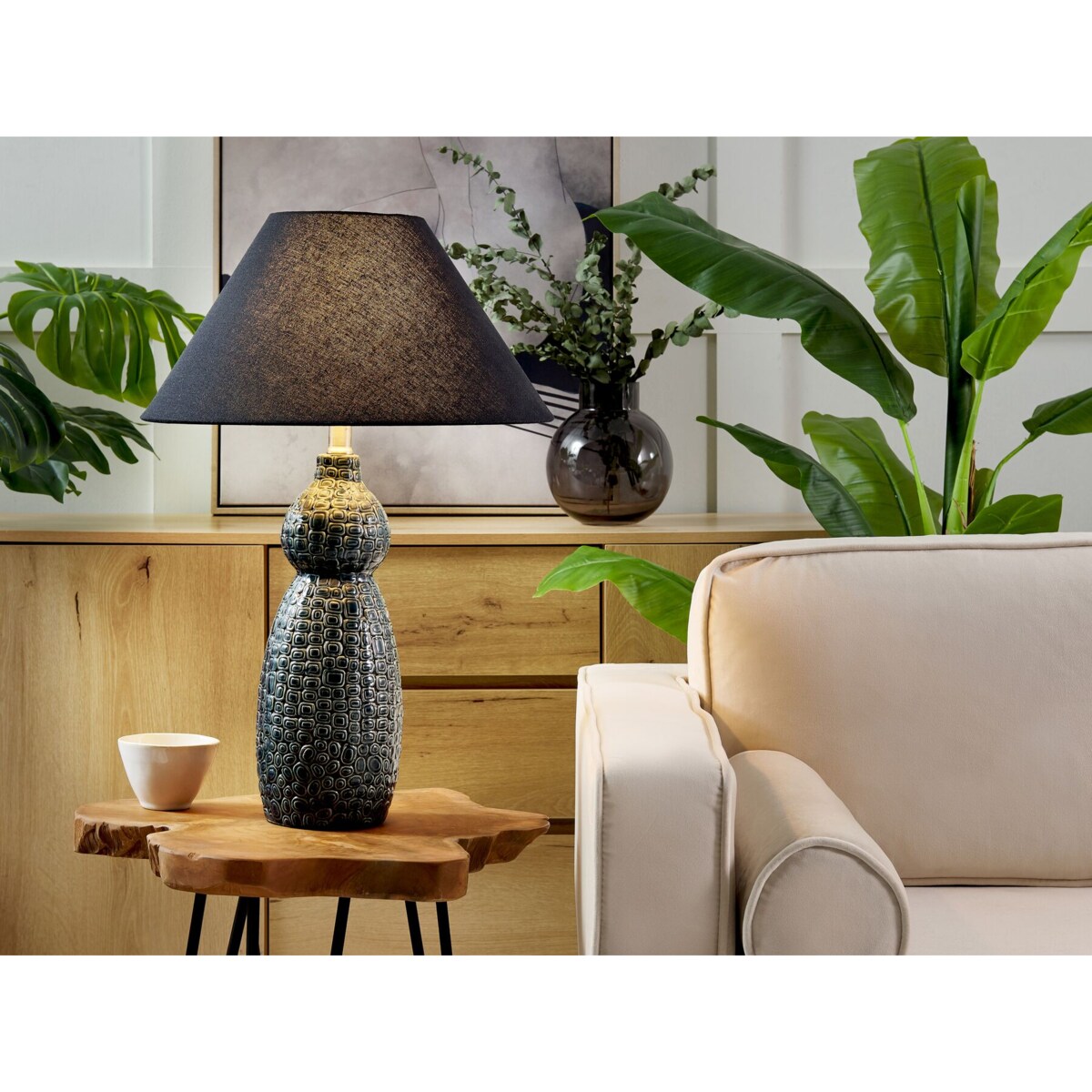 Lampa stołowa ceramiczna ciemnoniebieski z czarnym MATINA