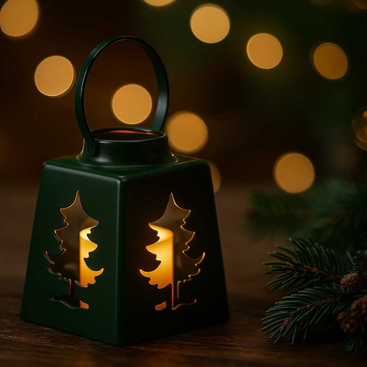 Świąteczny lampion ze świecą LED, 14 cm