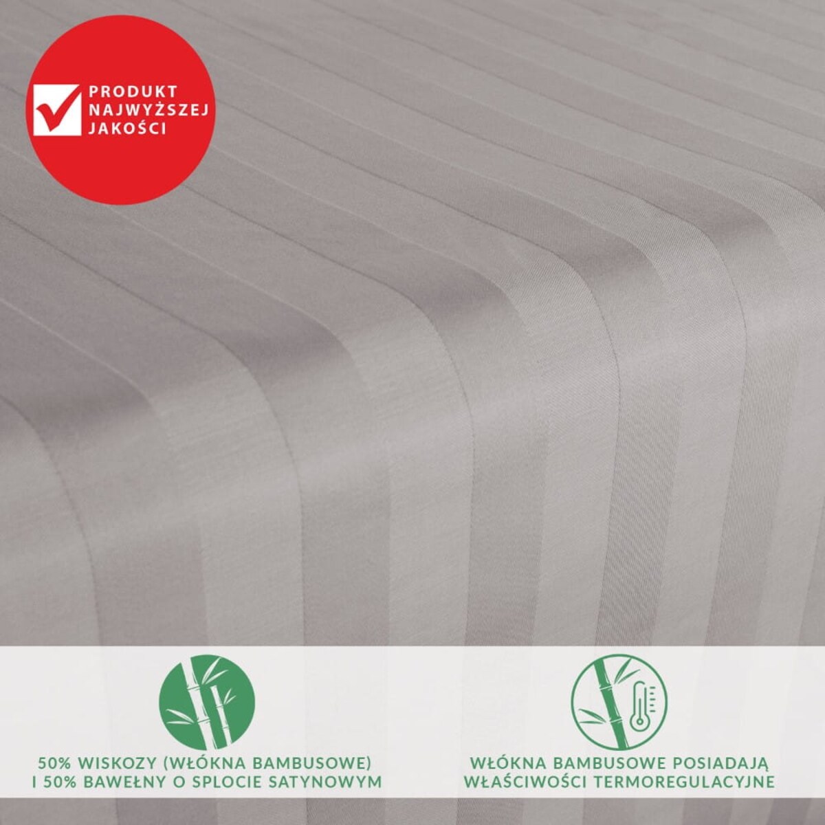 Prześcieradło bambusowe satyna bawełniana 220x260 Bamboo paski, szare
