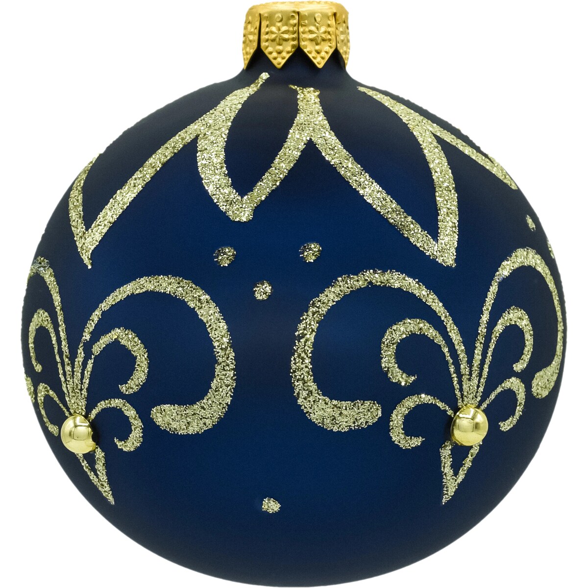 Bombki okrągłe granatowe ze złotym ornamentem