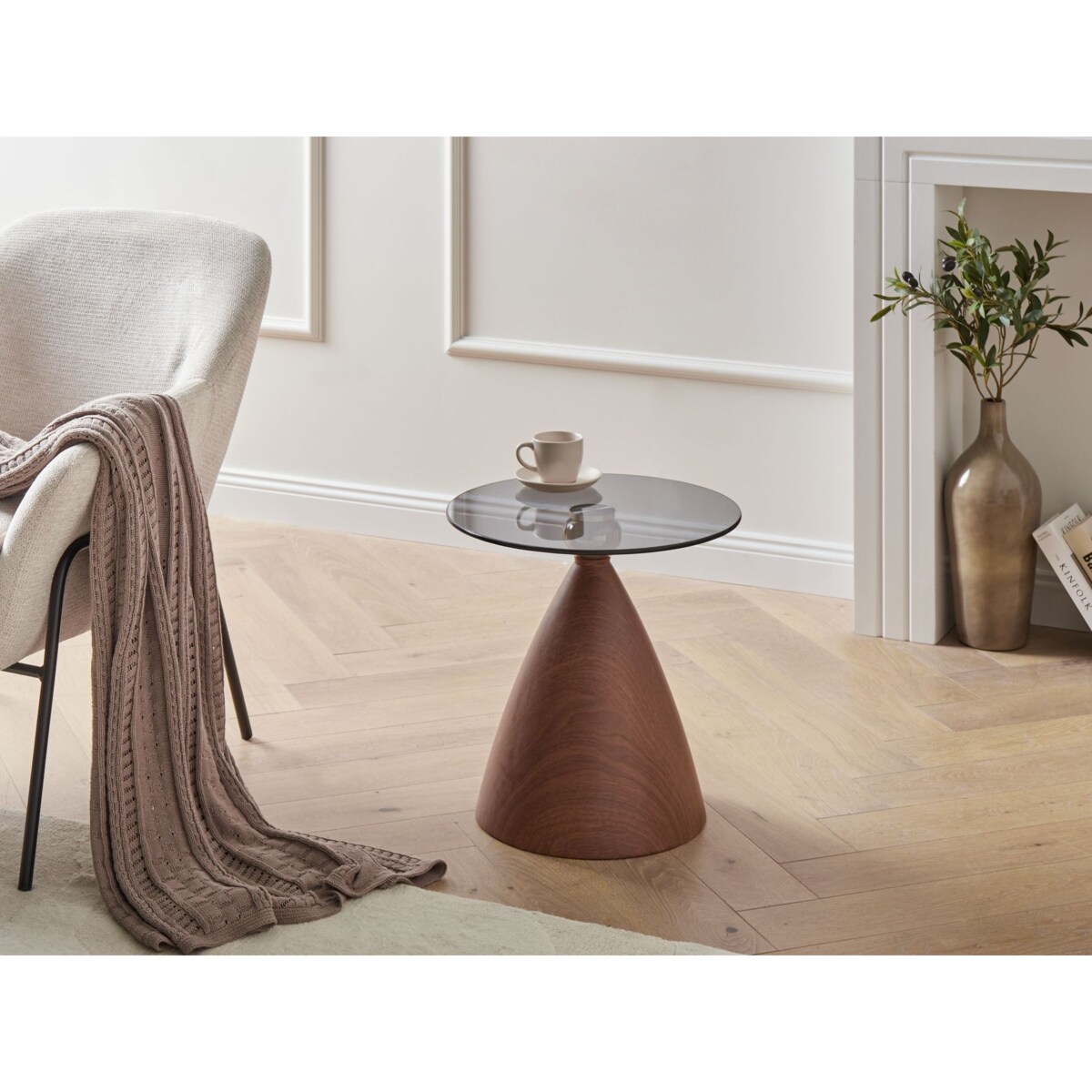 Stolik pomocniczy CORELLA Szkło hartowane Brązowy/ czarny