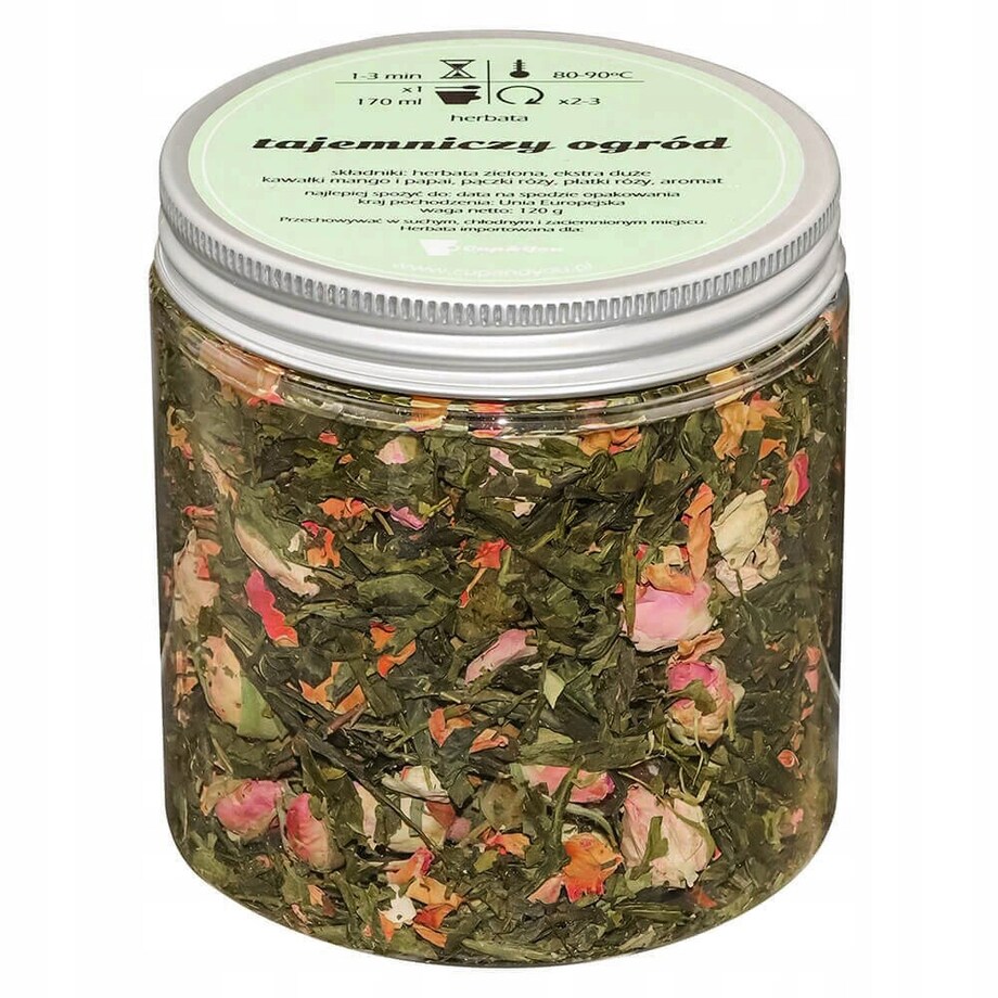 Herbata zielona sypana TAJEMNICZY OGRÓD o smaku świeżych owoców PREMIUM - herbata liściasta sypana mieszanka napar susz - gotowa na prezent upominek