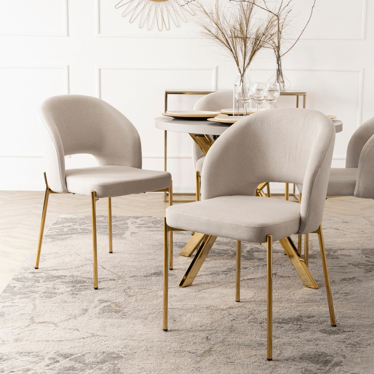 Krzesło Glamour Złote Nogi Do Jadalni Salonu Toaletki Kremowe BROS