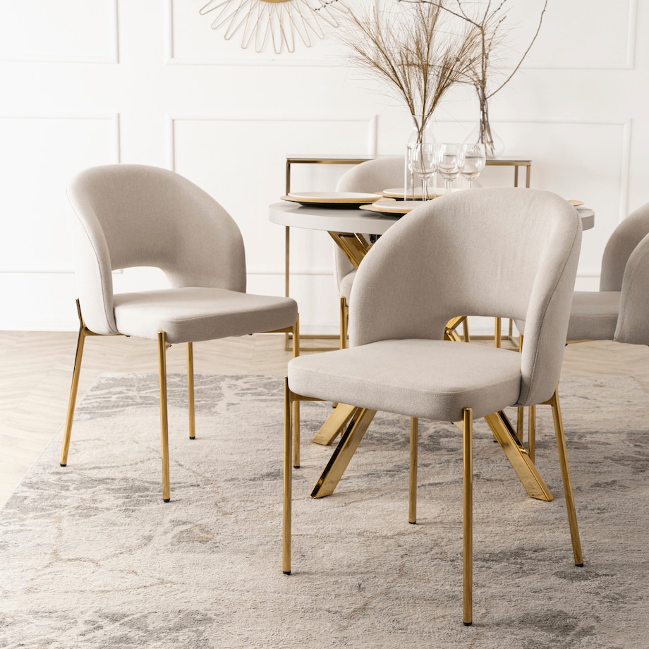 Krzesło Glamour Złote Nogi Do Jadalni Salonu Toaletki Kremowe BROS
