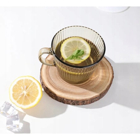 ZESTAW SZKLANEK KUBEK w paski plisy dymny 6x 410 ml na KAWĘ HERBATĘ napoje