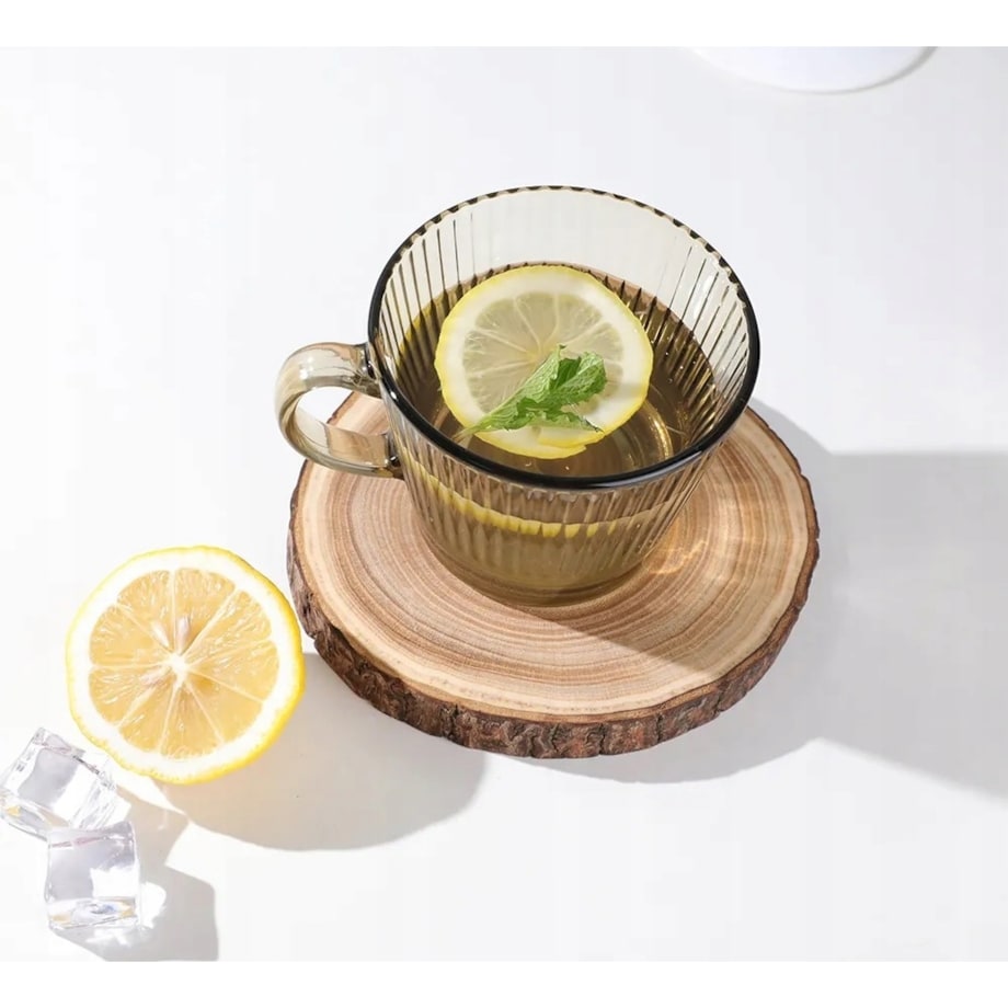 ZESTAW SZKLANEK KUBEK w paski plisy dymny 6x 410 ml na KAWĘ HERBATĘ napoje