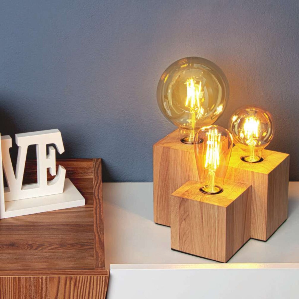 Stojąca LAMPA stołowa VINCENT 2276360 Spotlight rustykalna LAMPKA biurkowa drewniane kostki cube brzoza