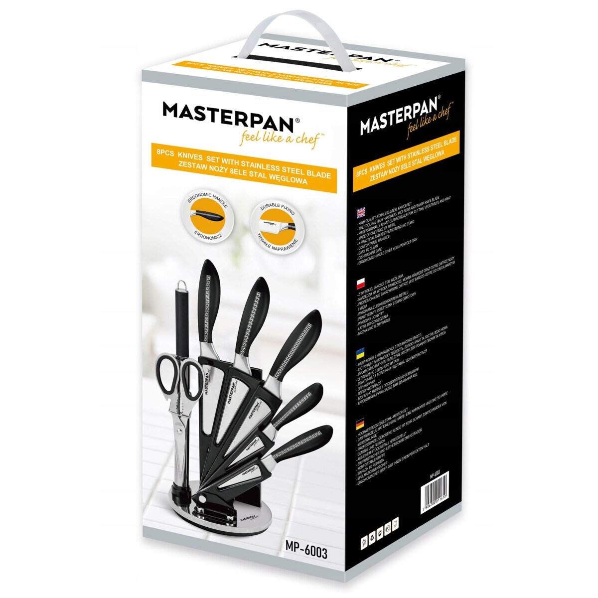 Zestaw Komplet Noży Kuchennych W Stojaku 8 Szt. Ostrzałka Nożyczki Ostre