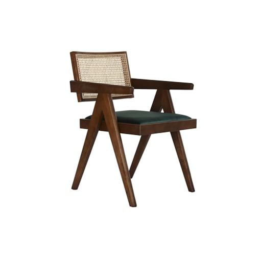 Krzesło drewniane z plecionką wiedeńską i aksamitem butelkowe