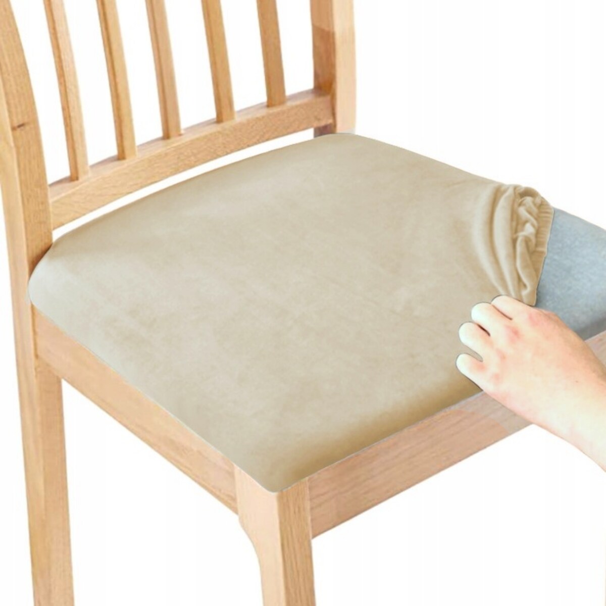 POKROWIEC NA SIEDZISKO 40x40cm BEŻ KASZMIR WELUR ELASTYCZNY [60W-BKA]