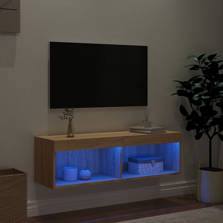 vidaXL Szafka pod TV z oświetleniem LED, dąb sonoma, 100x30x30 cm