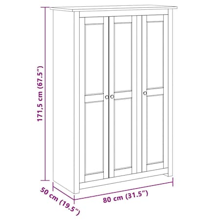 vidaXL Szafa trzydrzwiowa, szara, 118x50x171,5 cm, sosna, seria Panama