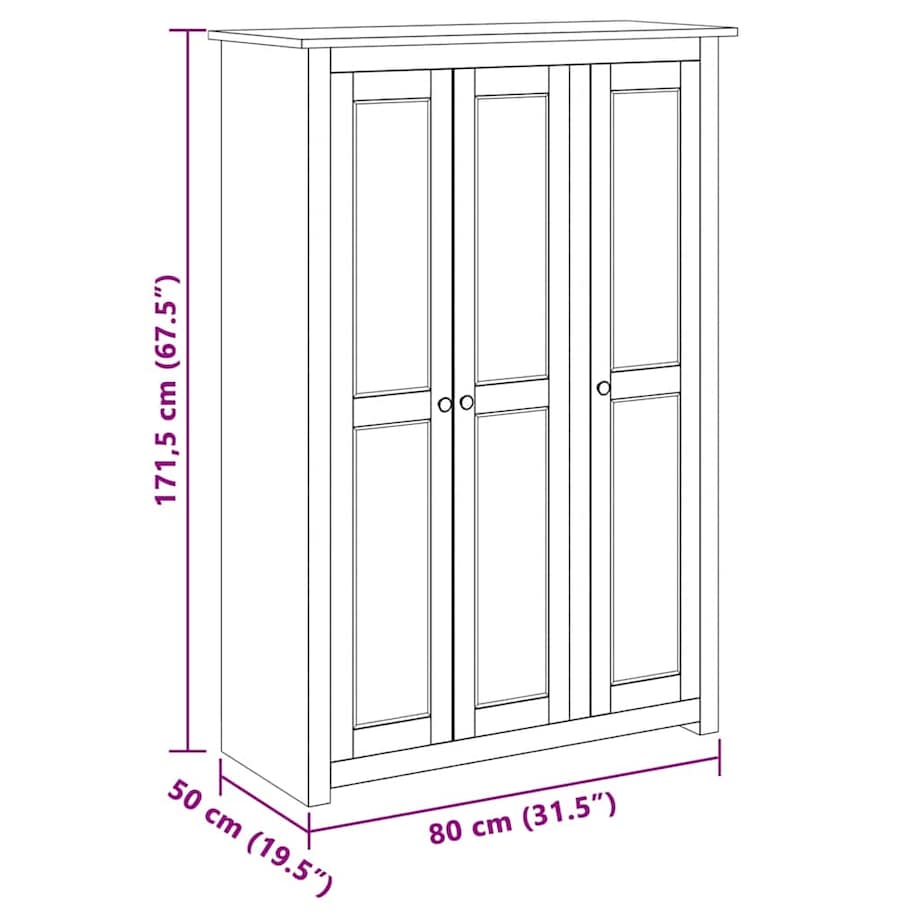 vidaXL Szafa trzydrzwiowa, szara, 118x50x171,5 cm, sosna, seria Panama
