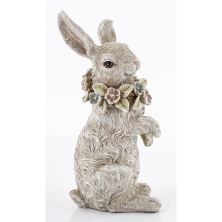 Dekoracja - królik 18x7x19,5 cm PELUCHE-2 z wieńcem kwiatów na szyi