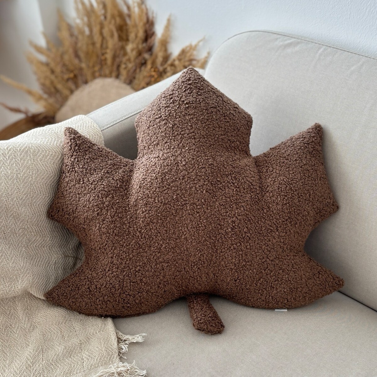 Poduszka jesienna liść Klon brązowy boucle