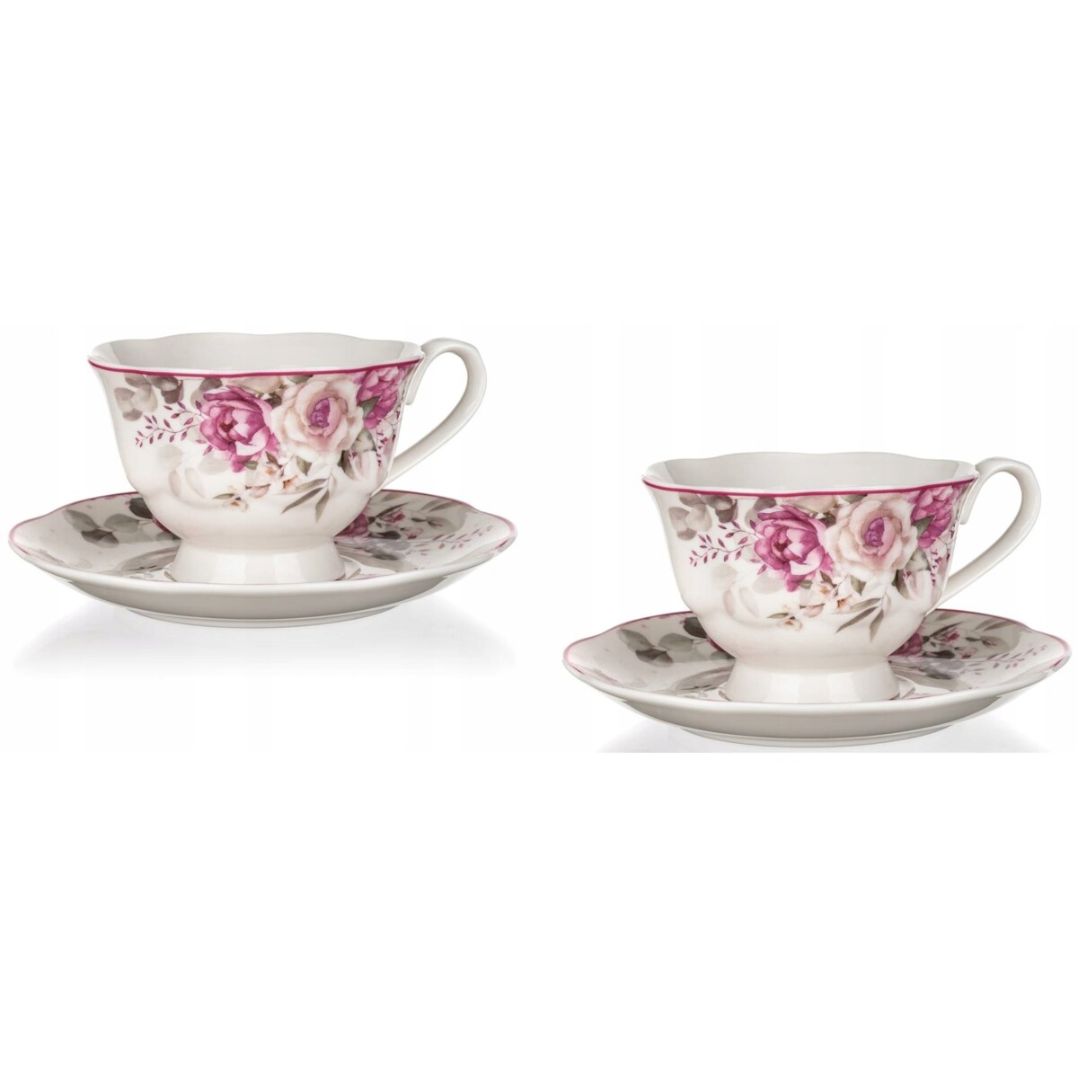 FILIŻANKA ZE SPODKIEM 220 ml RÓŻA kwiaty na herbatę kawę prezent 2szt