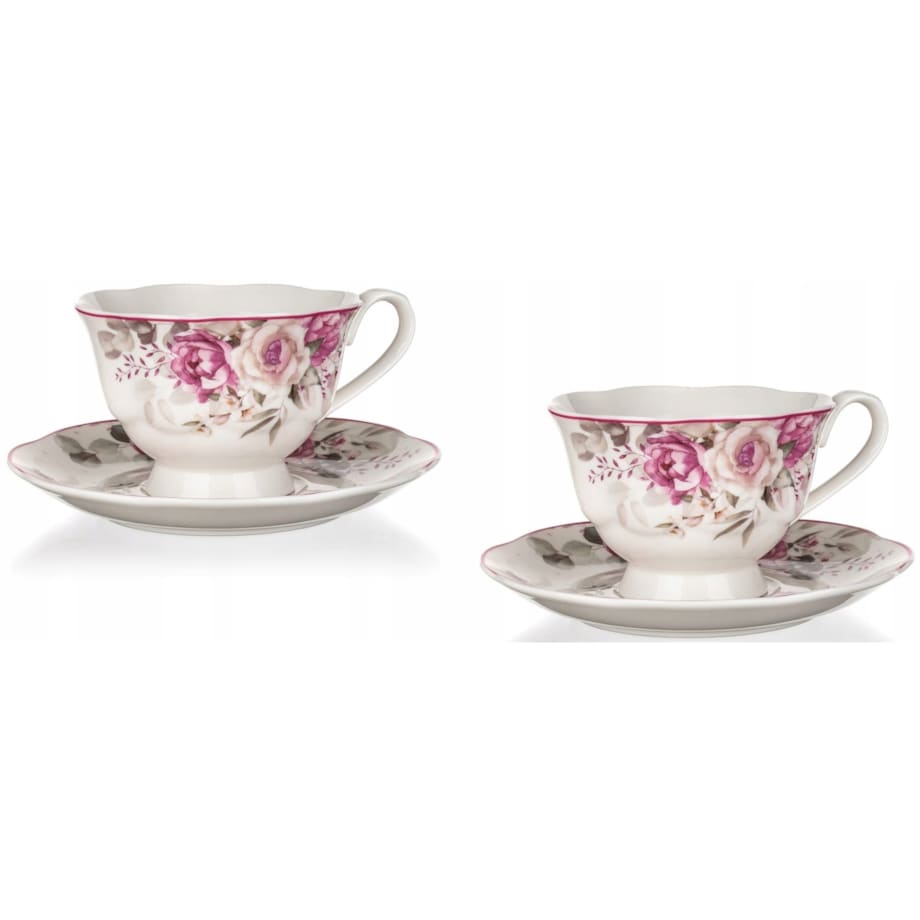 FILIŻANKA ZE SPODKIEM 220 ml RÓŻA kwiaty na herbatę kawę prezent 2szt