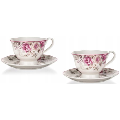 FILIŻANKA ZE SPODKIEM 220 ml RÓŻA kwiaty na herbatę kawę prezent 2szt