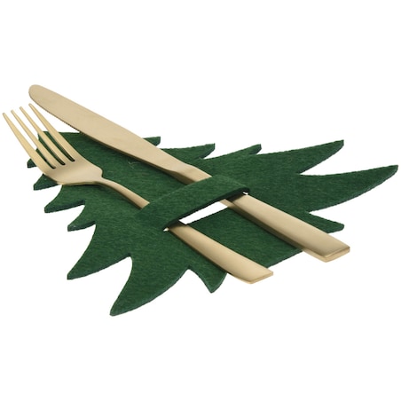 Świąteczna Kieszonka Etui Pokrowiec Na Sztućce Filc Kształt Choinka Zielony 4 Sztuki
