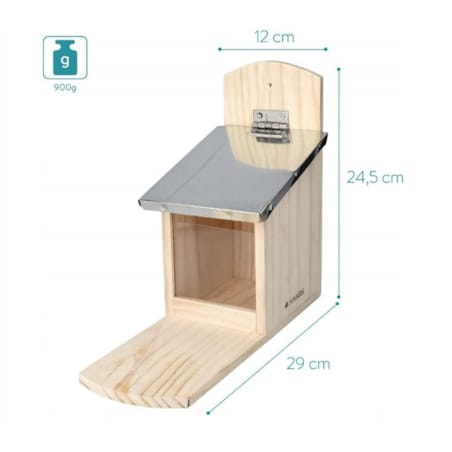 Karmnik dla wiewiórek, 12x29x24,5 cm, z drewna sosnowego z dachem Navaris