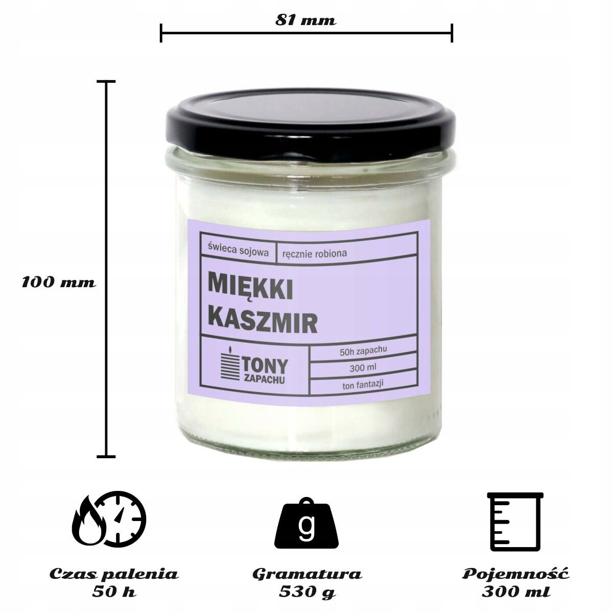 Naturalna ręcznie robiona świeca sojowa zapachowa w szkle MIĘKKI KASZMIR 50h palenia 300ml - prezent upominek dla kobiety mamy dziewczyny żony babci niej