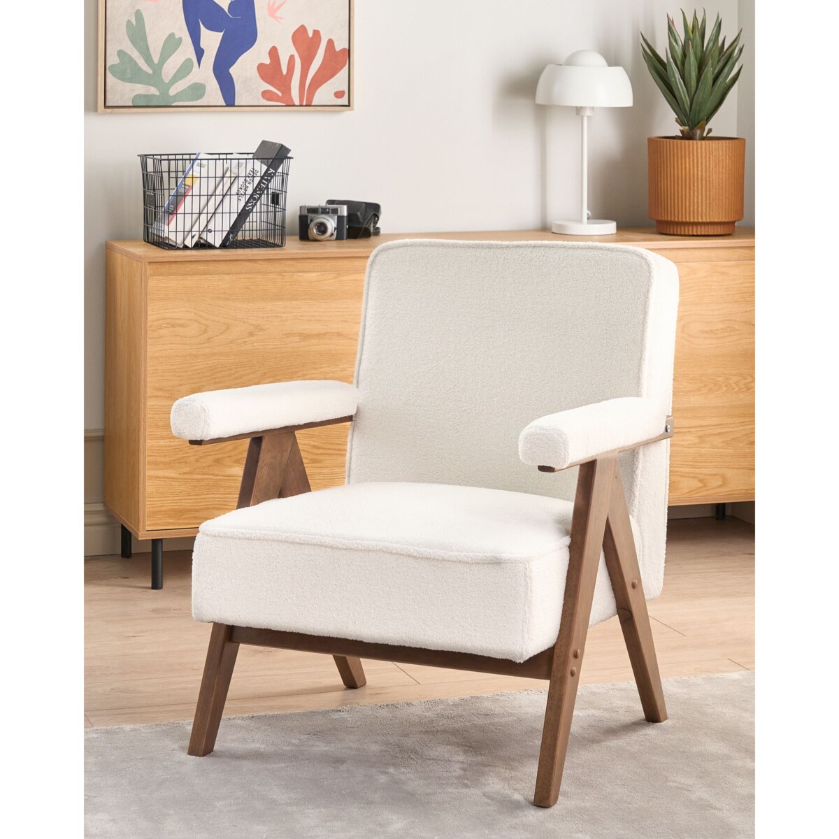 Fotel EVJE Boucle Złamana biel