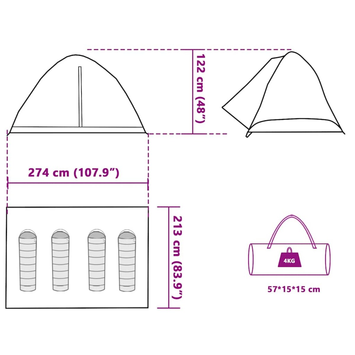 vidaXL Namiot turystyczny, 4-os., szaro-pomarańczowy, wodoszczelny