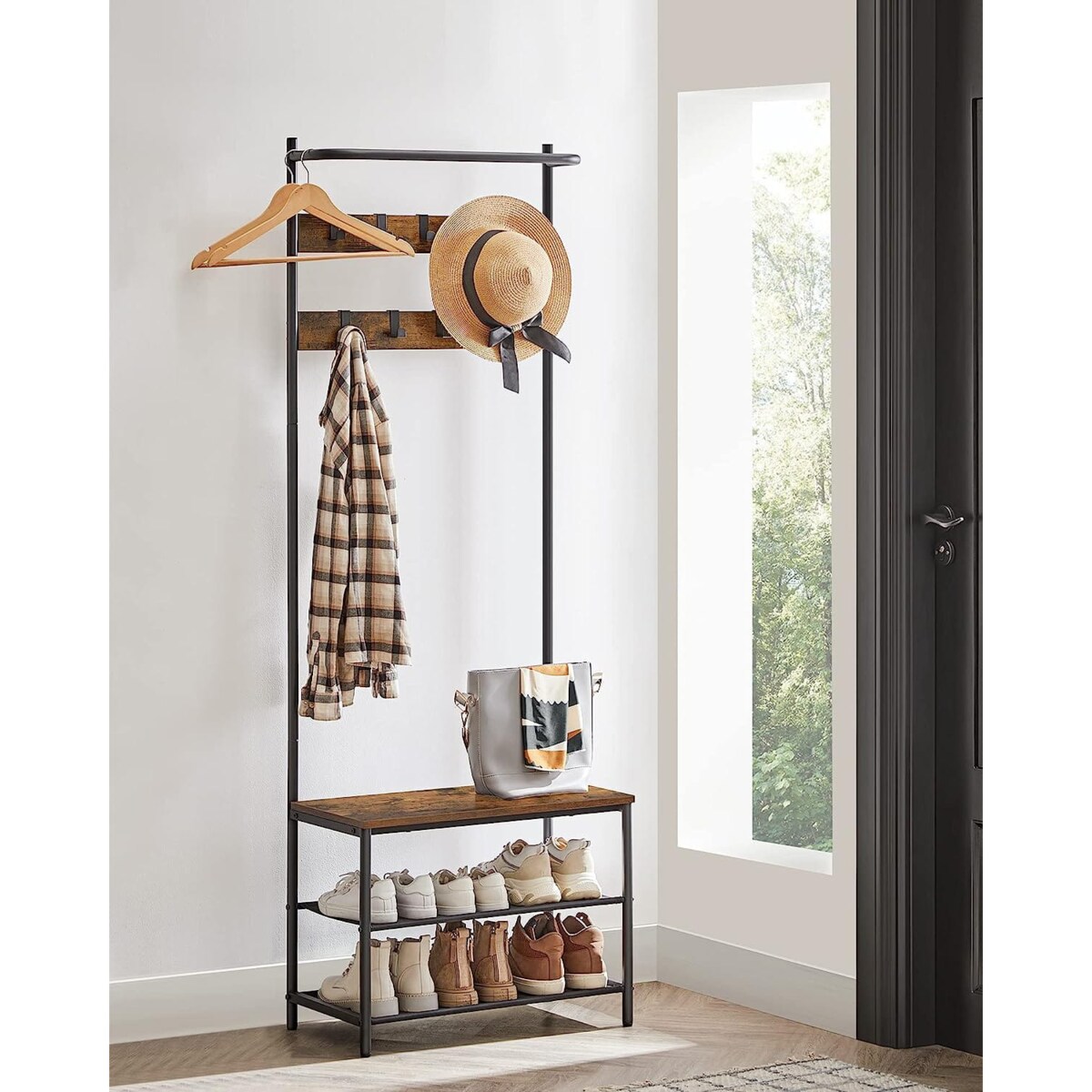 Wieszak Stojak Na Ubrania 64X32,2X180 Cm Rustykalny Brąz (Vintage), Czarny