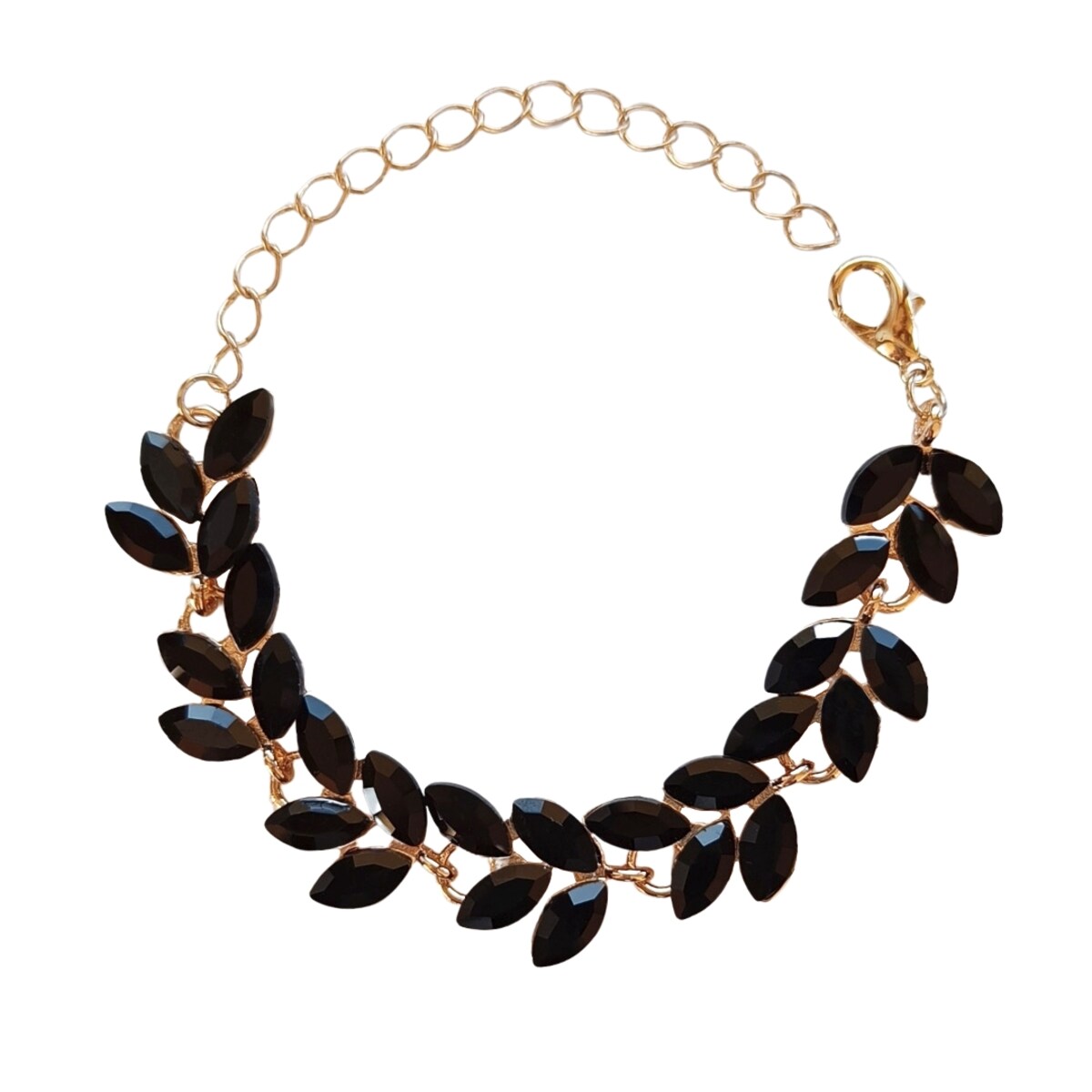 CZARNA złota bransoletka z listkami rustykalna elegancka regulowana piękna