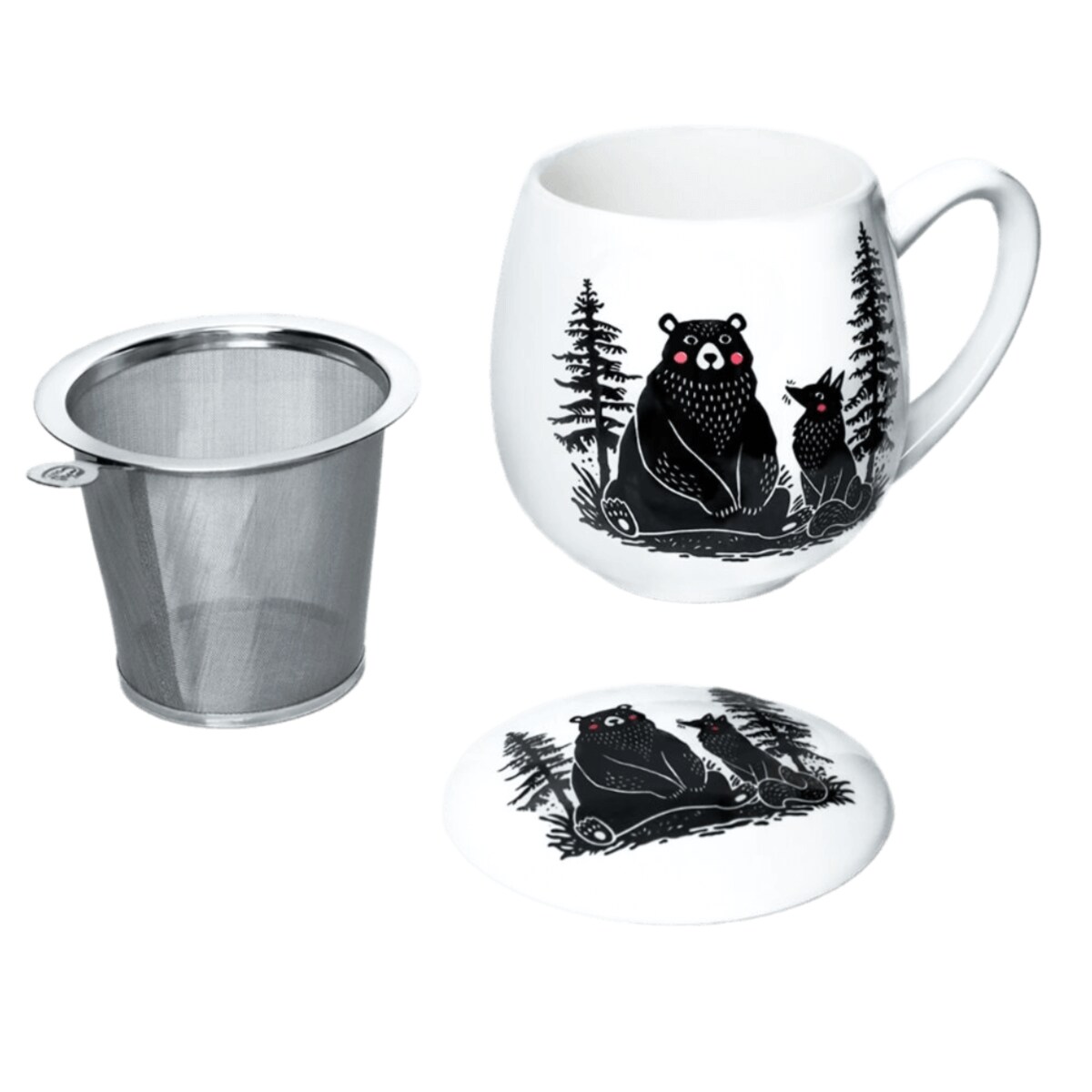 Kubek z zaparzaczem i pokrywką miś i lis - idealny zestaw do przygotowania herbaty, perfekcyjny podarunek prezent dla mamy, taty, babci, dziadka