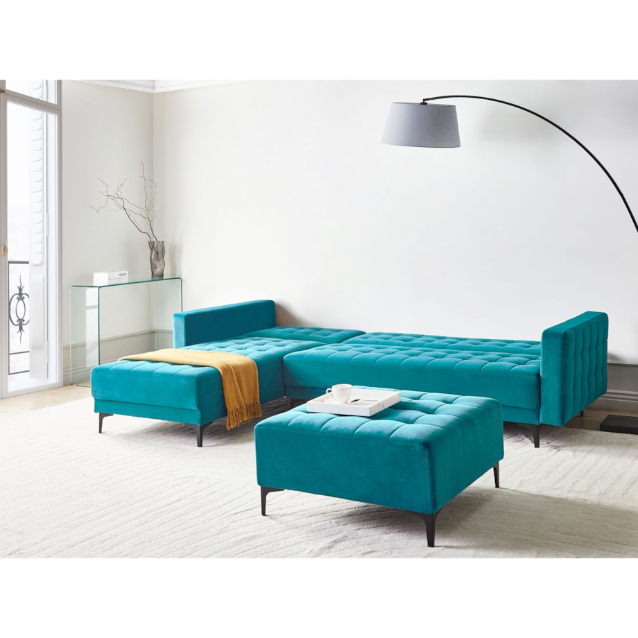 Sofa prawostronna rozkładana welurowa morska ABERDEEN