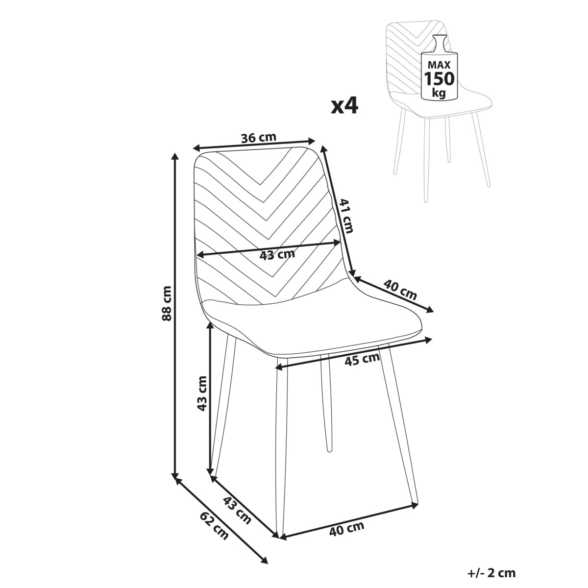Zestaw 4 krzeseł do jadalni HAVRE Welur Oliwkowy