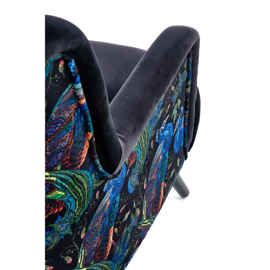 FOTEL WYPOCZYNKOWY Gredos czarny Z WZOREM PTAKA