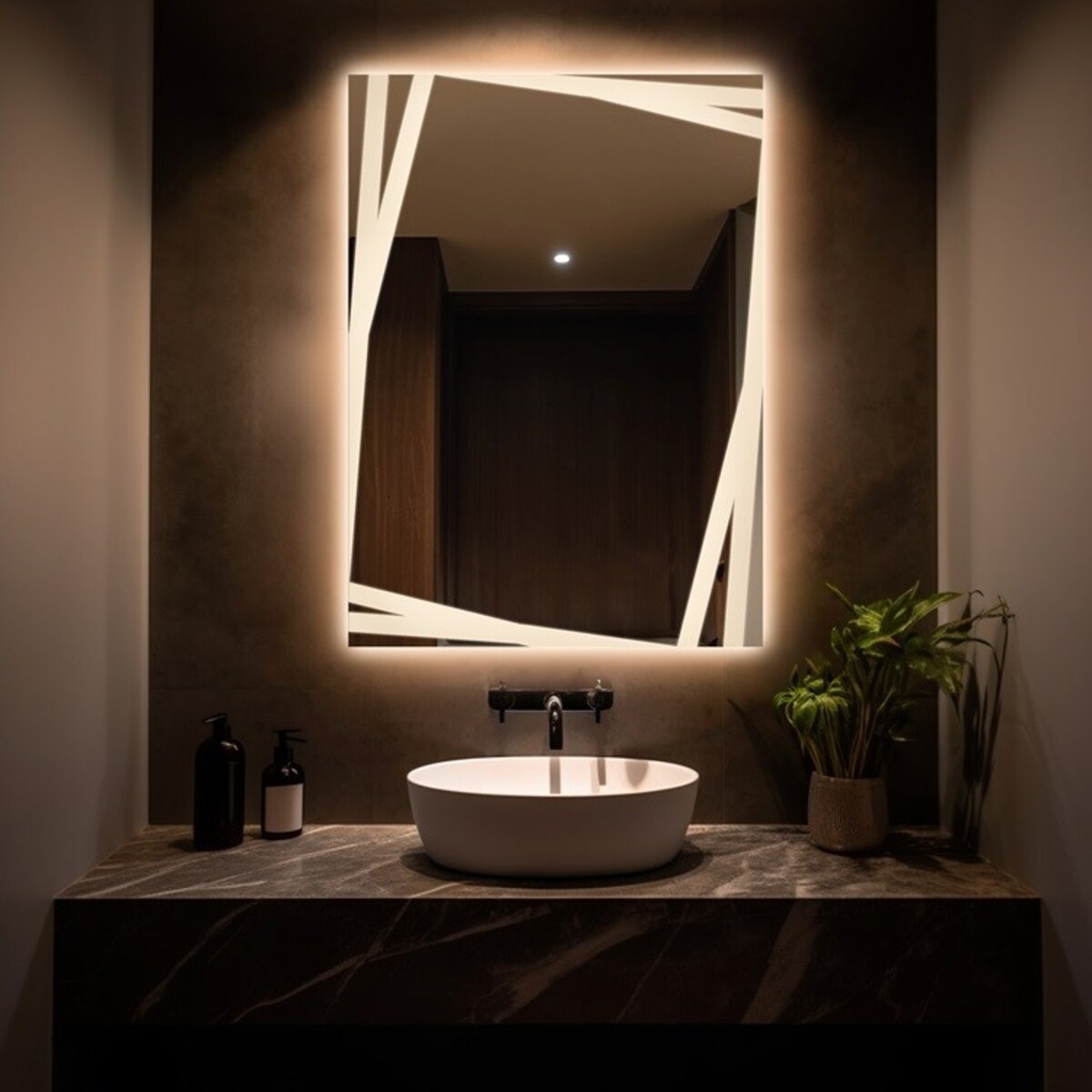 Prostokątne lustro z piaskowanym dekoracyjnym podświetleniem – CARDS LED