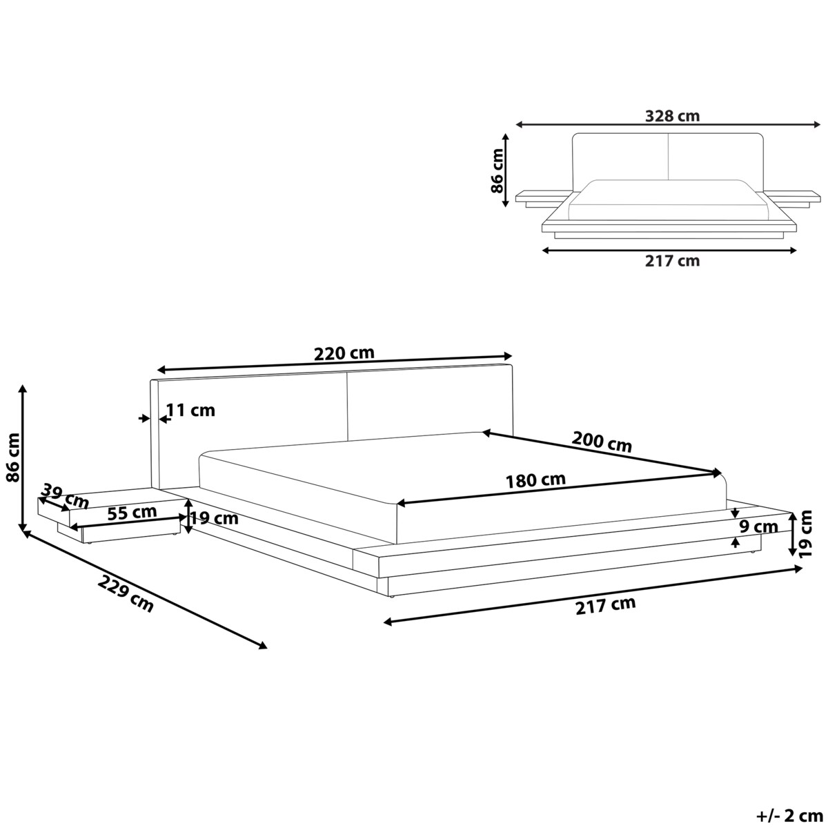 Łóżko LED ZEN 180 x 200 cm Jesion brązowy