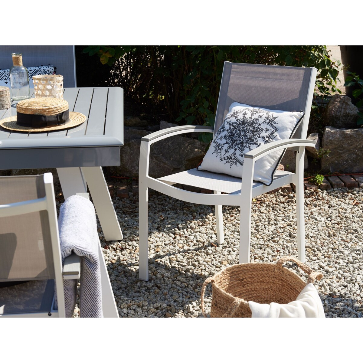 Zestaw ogrodowy metalowy stół i 6 krzeseł szary PERETA